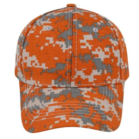 A cap with a brown and beige pixel camo pattern.